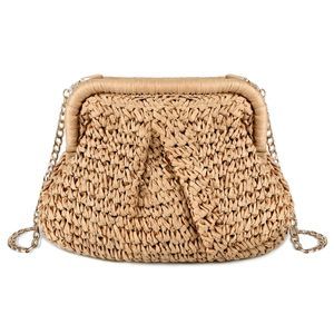 Straw Clutch Purse - Woven Dumpling Bag Casual Beach Straw Summer :3
